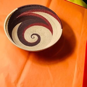 Woven basket, table decor, bowl, basket art, holiday, design, swirl pattern